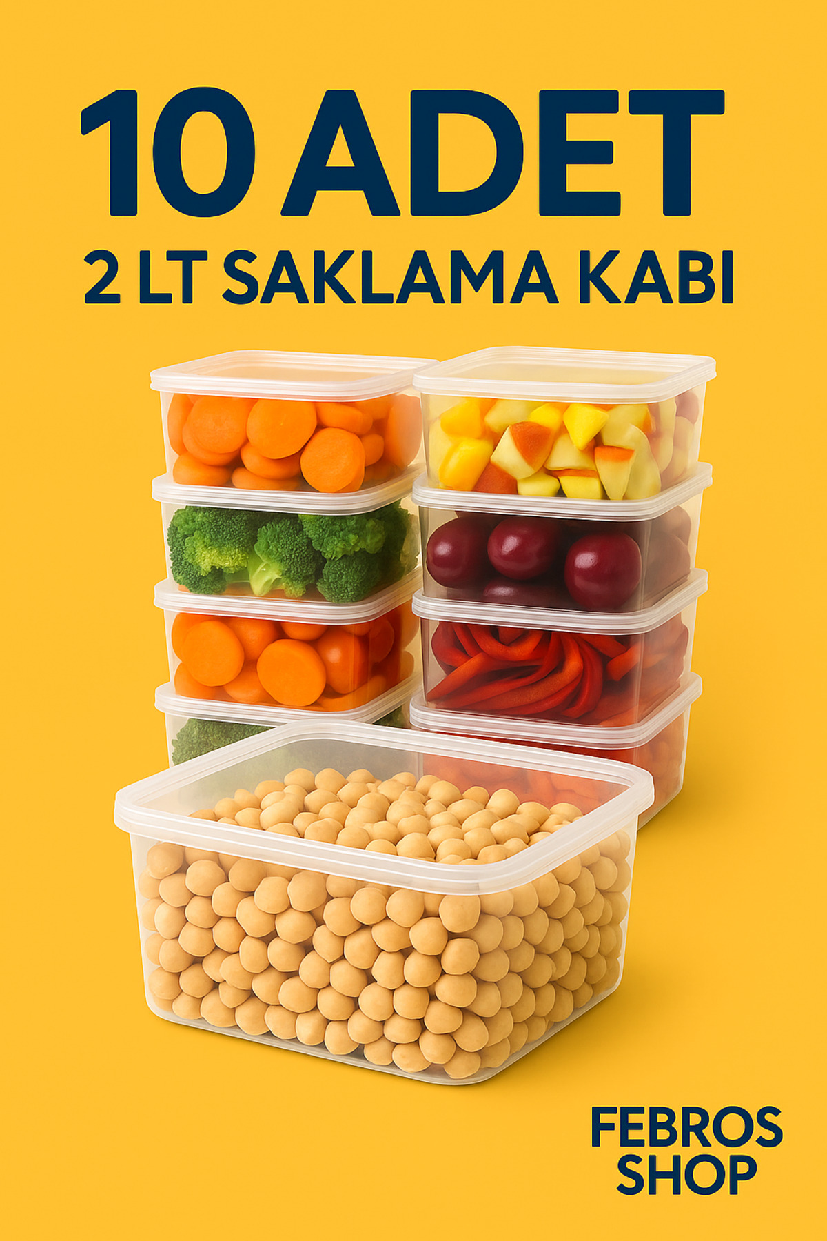 2 LT Square Self-Lid Deep Freezer Storage Container Set of 10 Freezer Microwave Food Container