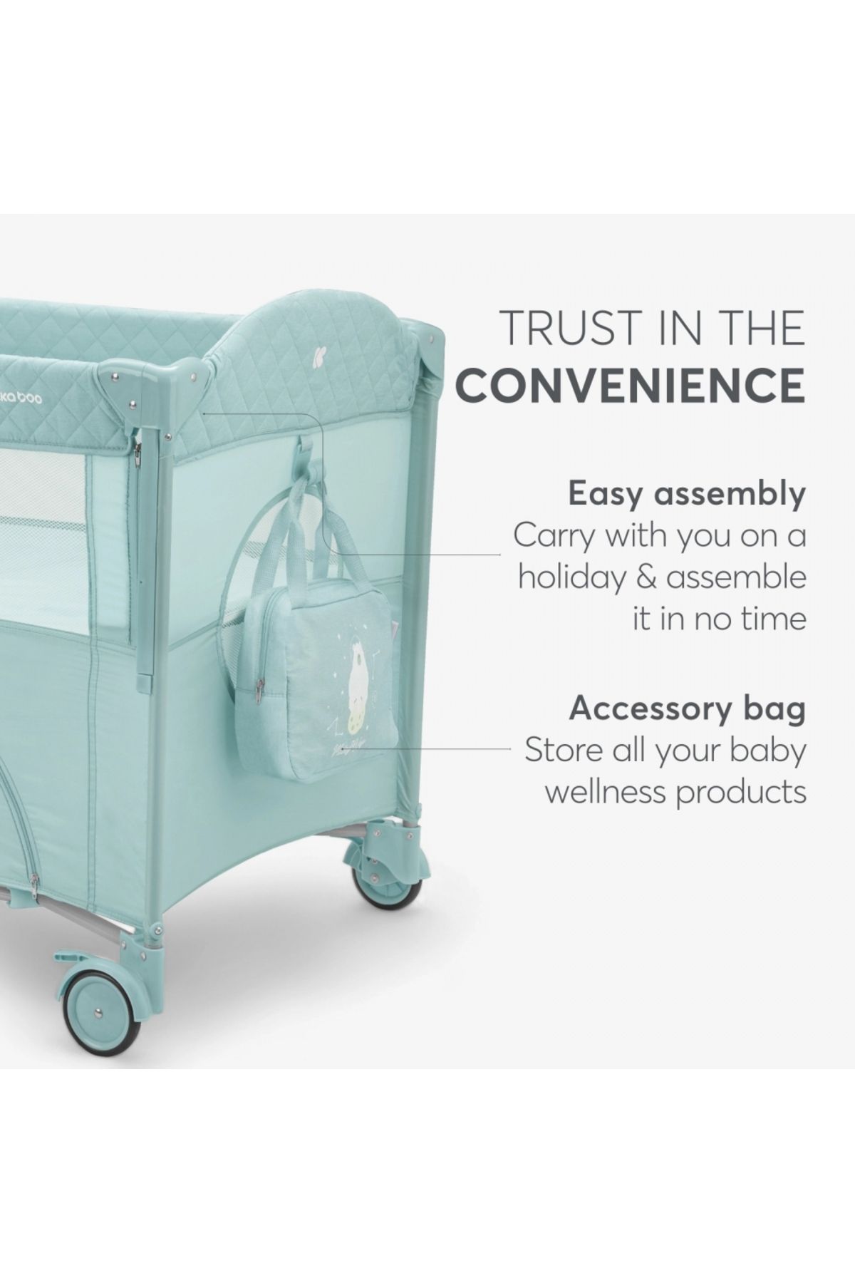 Kikka Boo-KikkaBoo Milky Way Mint folding cot with 2 levels, 3-level sliding side, folding 6