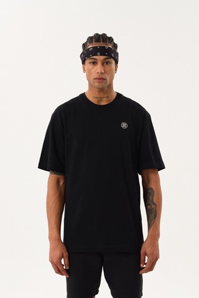 SPORTEMPT ST Logo İmzalı Erkek Oversize Bisiklet Yaka T-shirt - Siyah