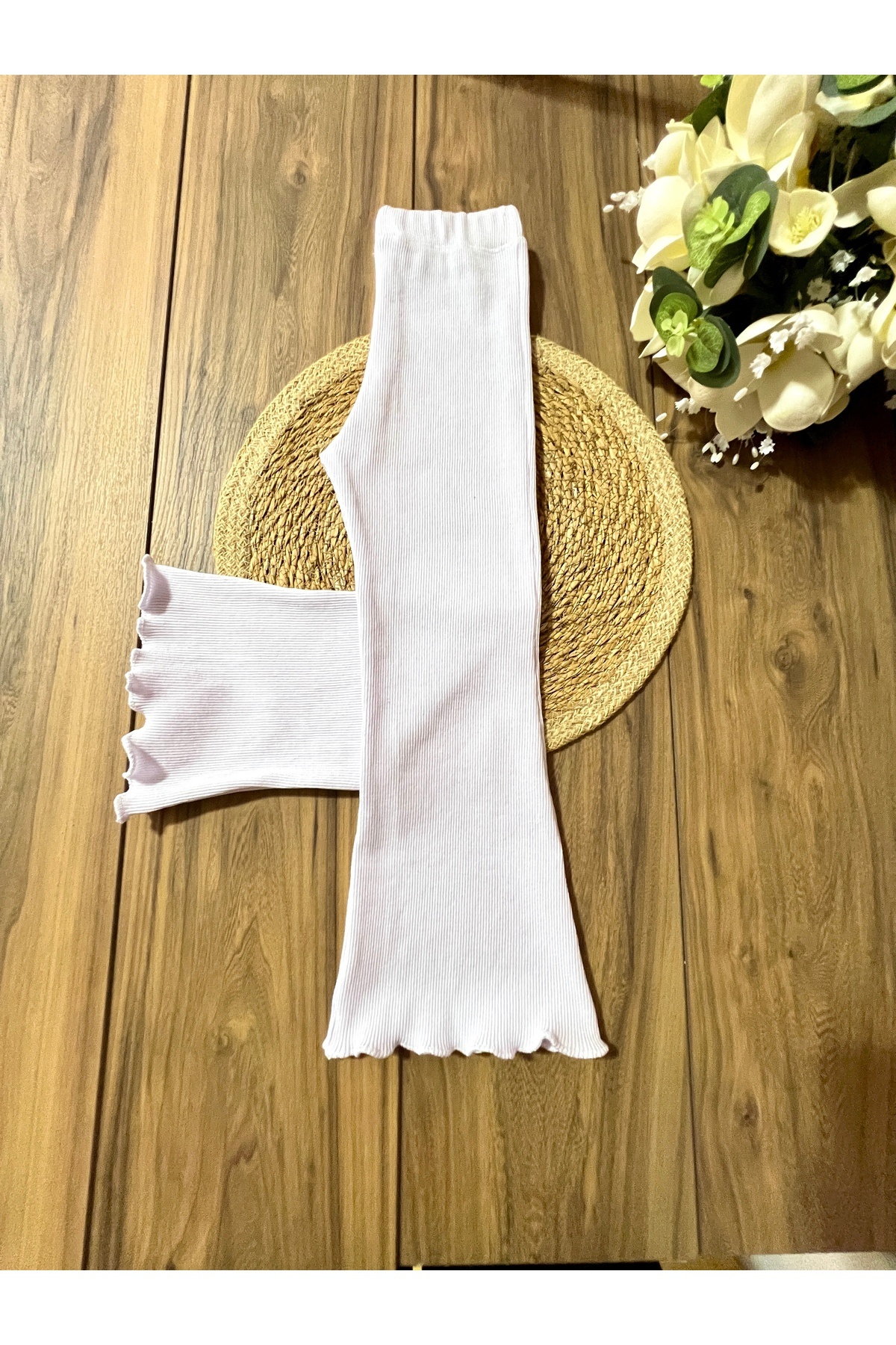 Babyelisco Kız çocuk pamuklu kaşkorse ispanyol paça tayt beyaz 1-12 yaş fotoğrafı 4 (önizleme)