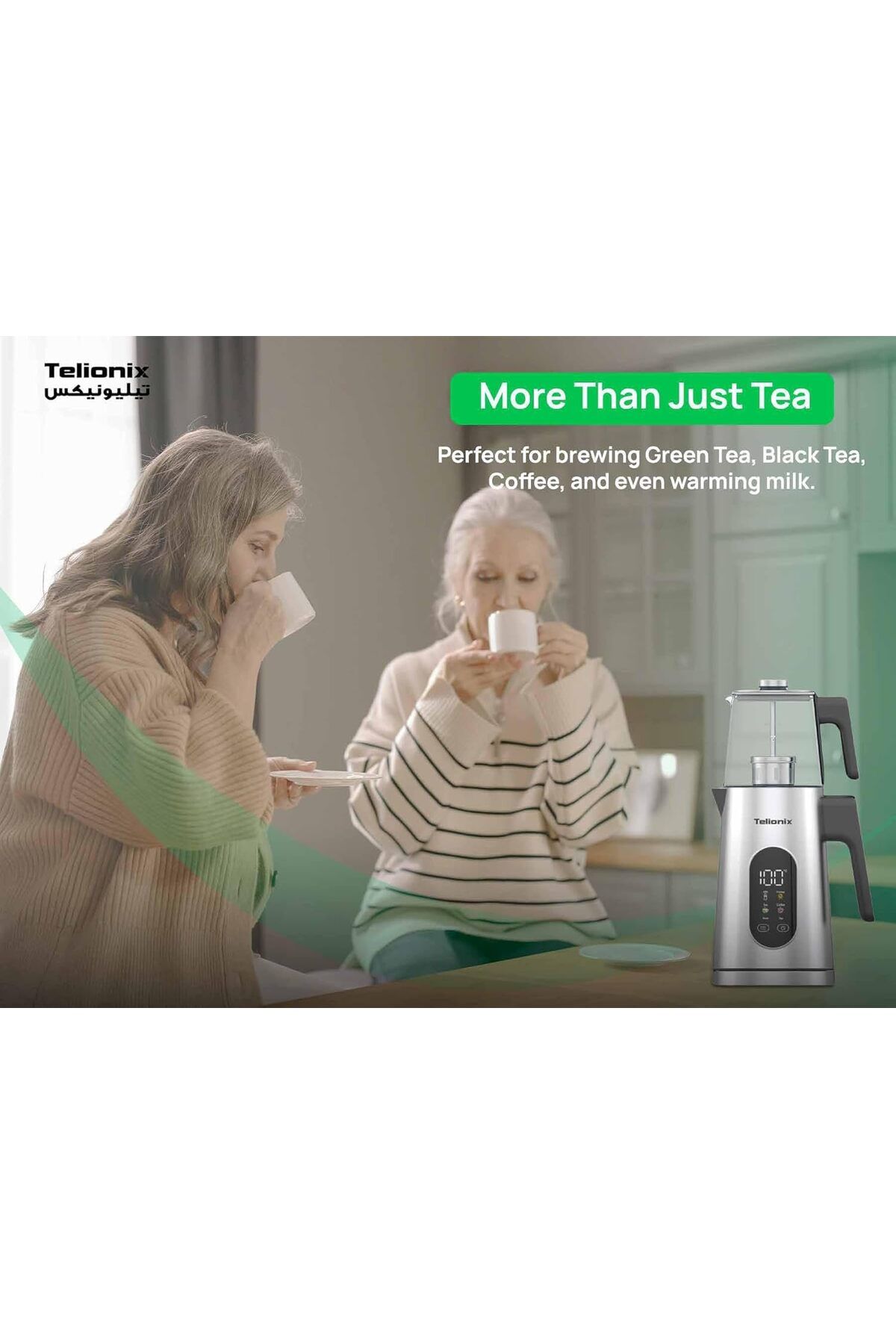 TELIONIX-Smart Tea Maker, 1.7L Kettle with 1.0L Glass Teapot, Variable Temperature Control, LED Disp 4