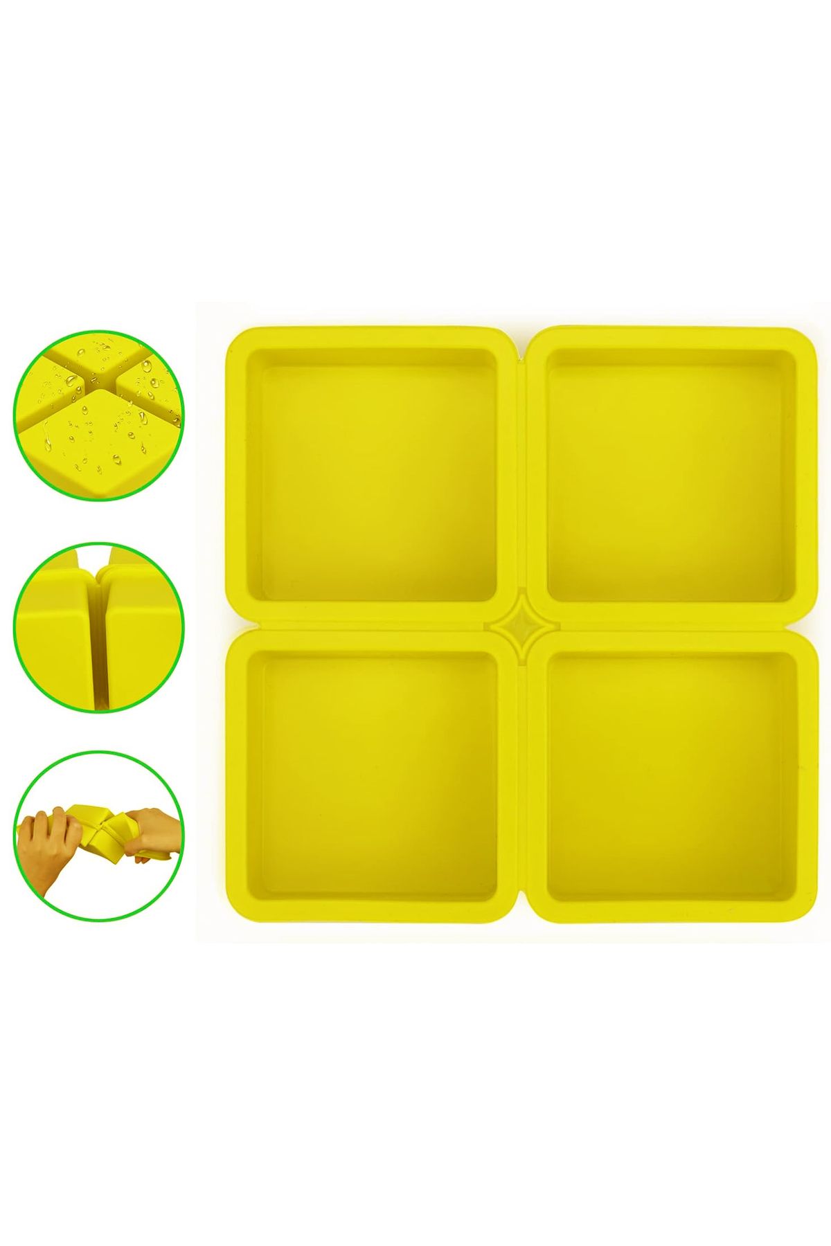 awwaline-Set 4 silicone molds, awwaline, square, yellow, ideal for cupcakes, cakes, eggs, DIY projects, wax, 6