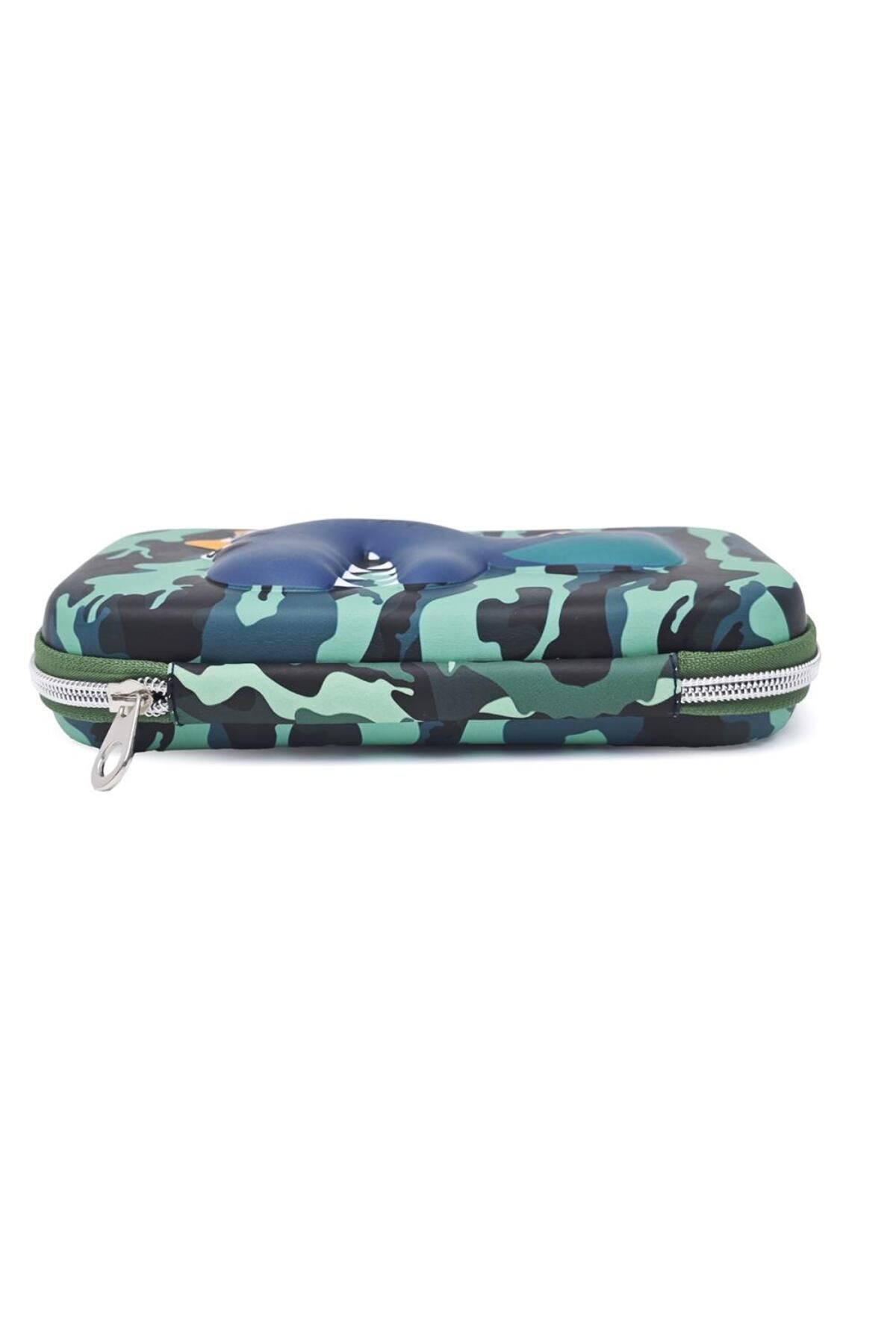 DNS-School pencil case, with 1 compartment 1 zipper, unequipped, 3D Crocodile, green 6567S 3
