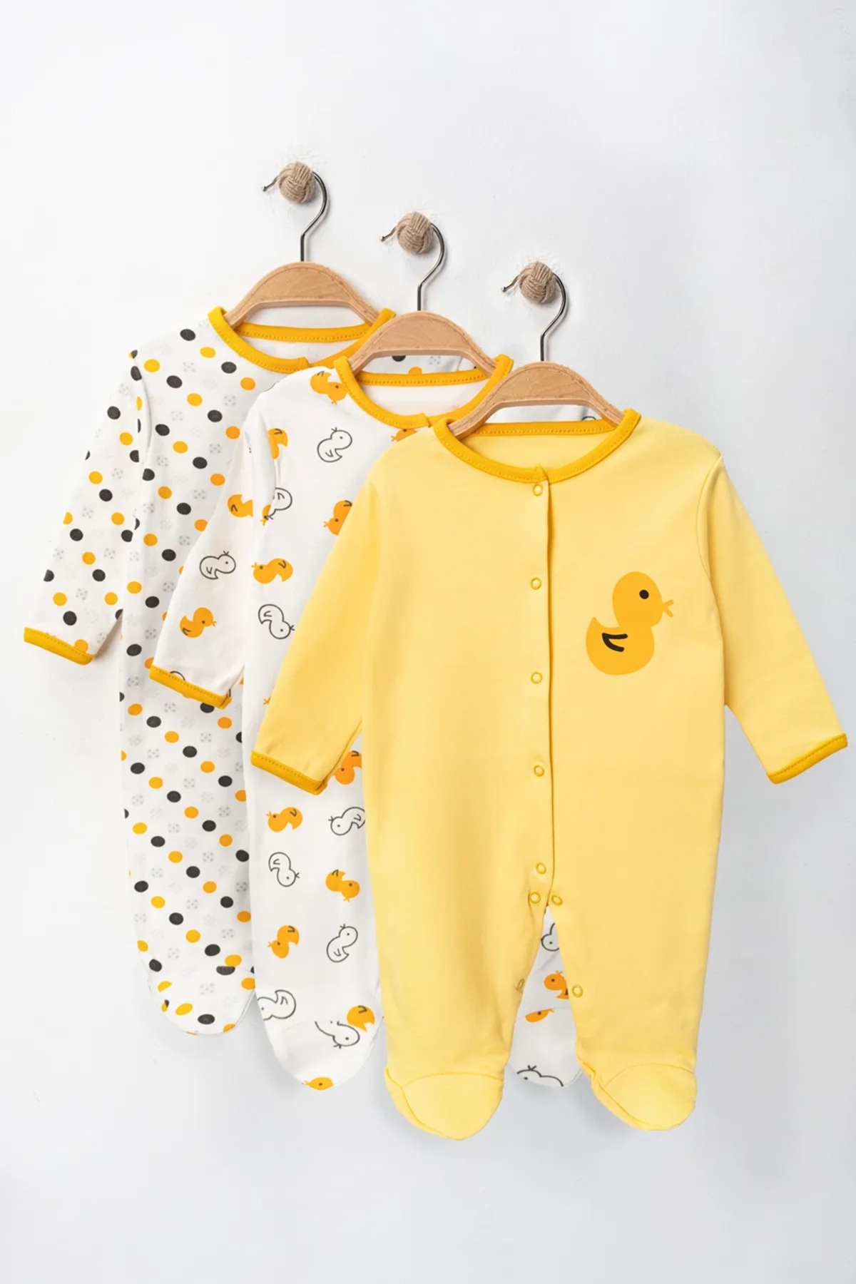 ENİA BABY Duck Patterned Footed 3-Piece Jumpsuit Set Newborn Clothing Set 3-6-9 Months