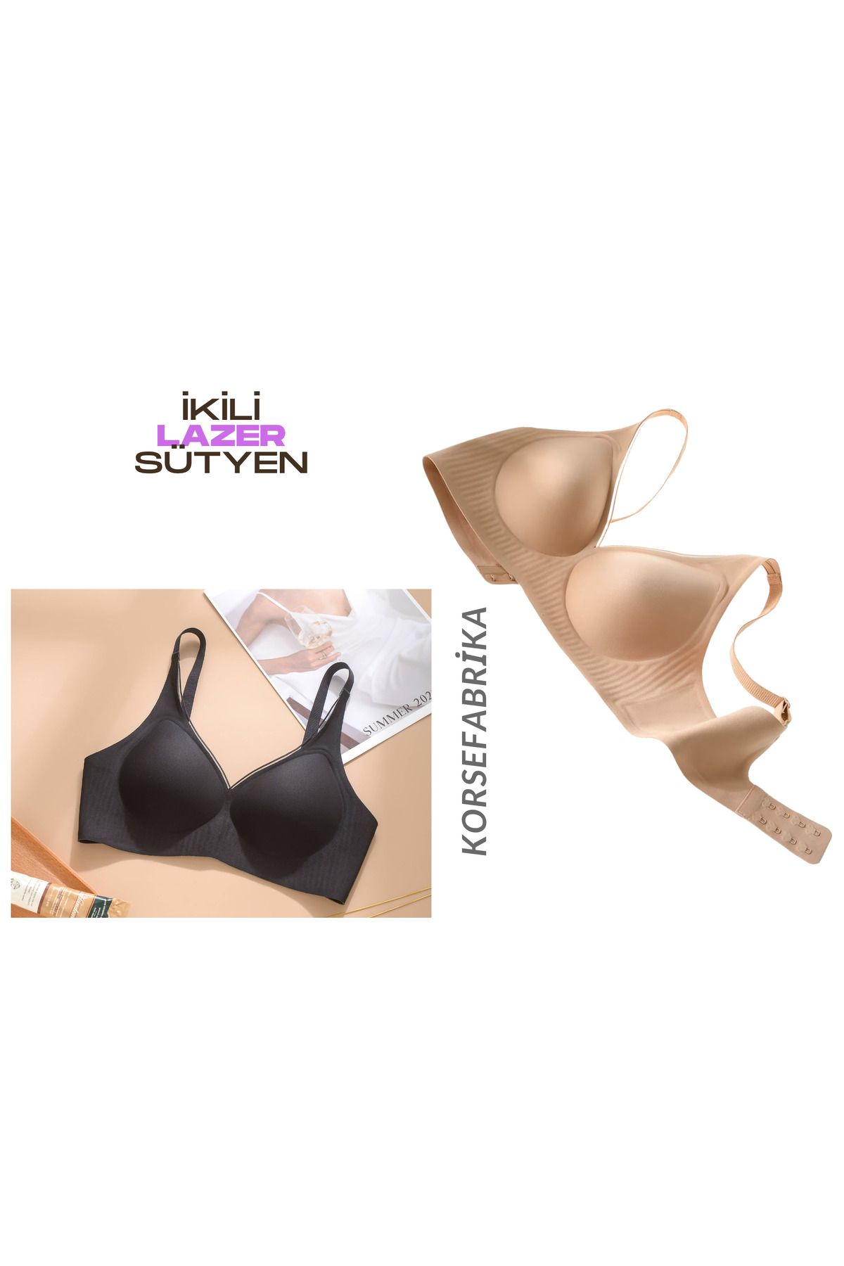 korsefabrika trend mood store-Double Thin Straps Laser Cut Padded - Invisible - No Trace - No Balens Push up Seamless Bra 4