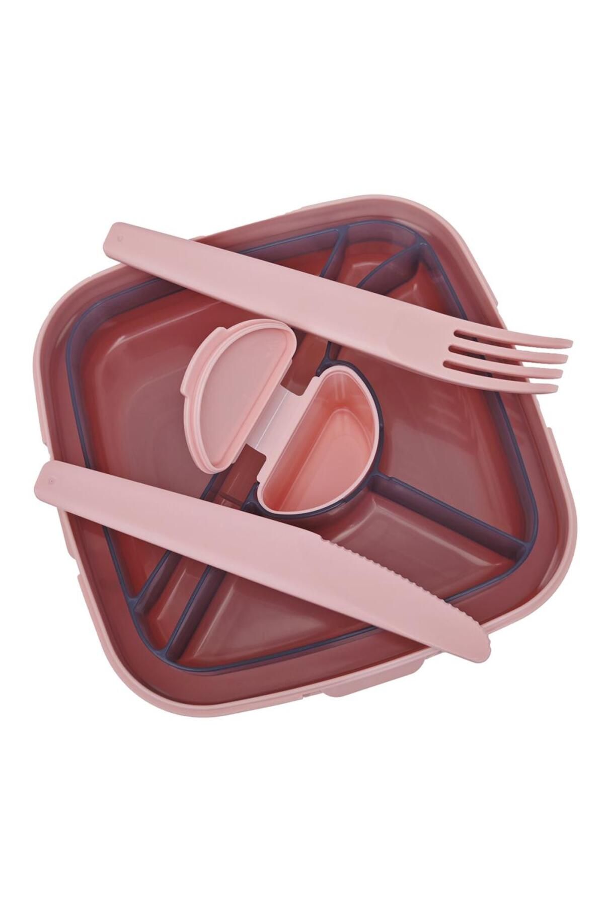 DNS-Caserola bento pentru copii, patrata, compartimente mari, 1570 ml roz HSD6522 3
