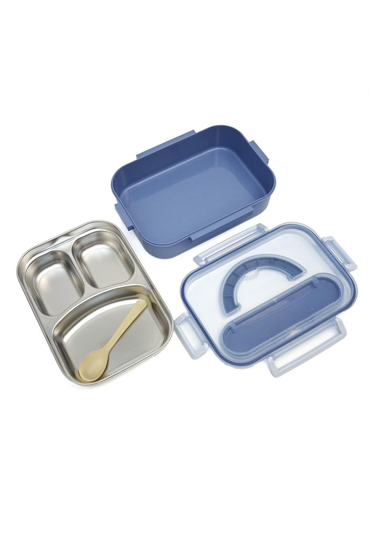 DNS-Cutie pentru pachet copii, inox, 3 compartimente, capac transparent, 800 ml, albastru HM5861 5