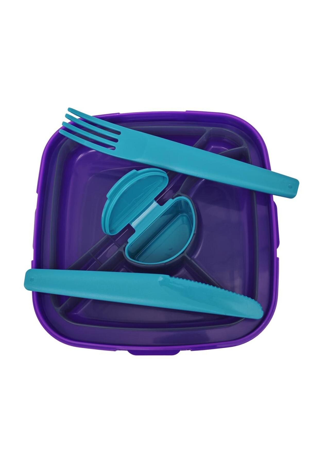 DNS-Caserola bento pentru copii, patrata, compartimente mari, 1570 ml mov HSD6522 4
