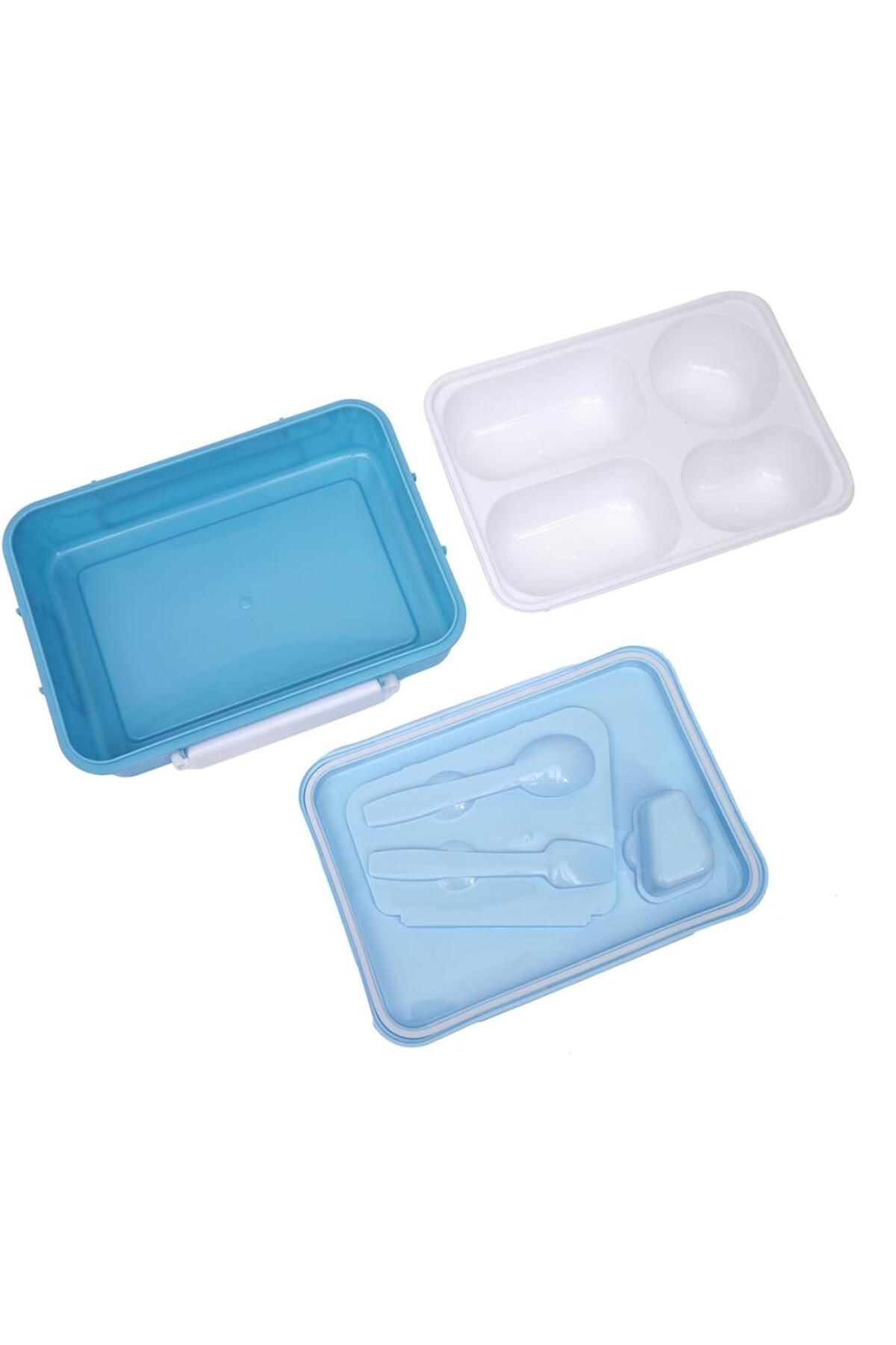 DNS-Caserola mare compartimentata pentru pranz copii, capac flip, 1100 ml, albastru YSY3026-1 6
