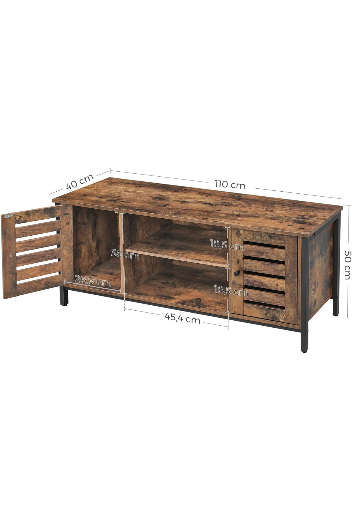 VASAGLE-Low chest of drawers for TV stand, with shelves and 2 storage spaces with door, 110x40x50cm 6