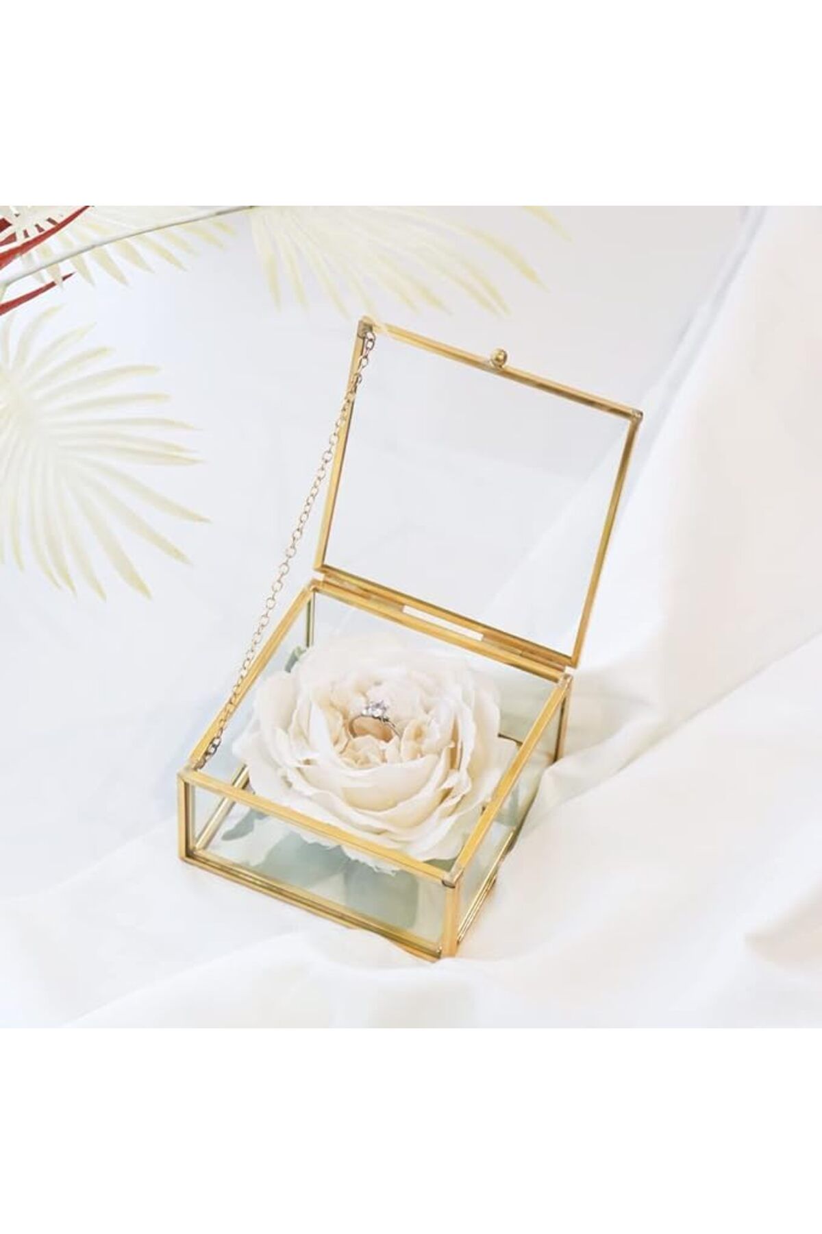 Lamsit Ibdaa-Glass Trinket Box, Hexagon, Gold, Keepsake Organizer with Lid (Cubic) 4