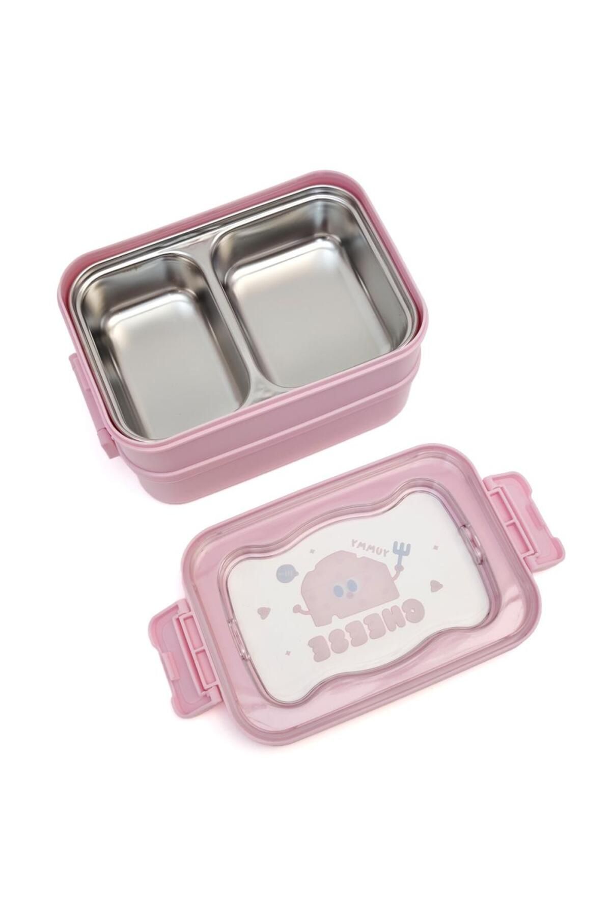 DNS-Kids lunch box, 2 layers, 2 compartments, bento box, lid with handle, 1350 ml, pink ML-6337 7