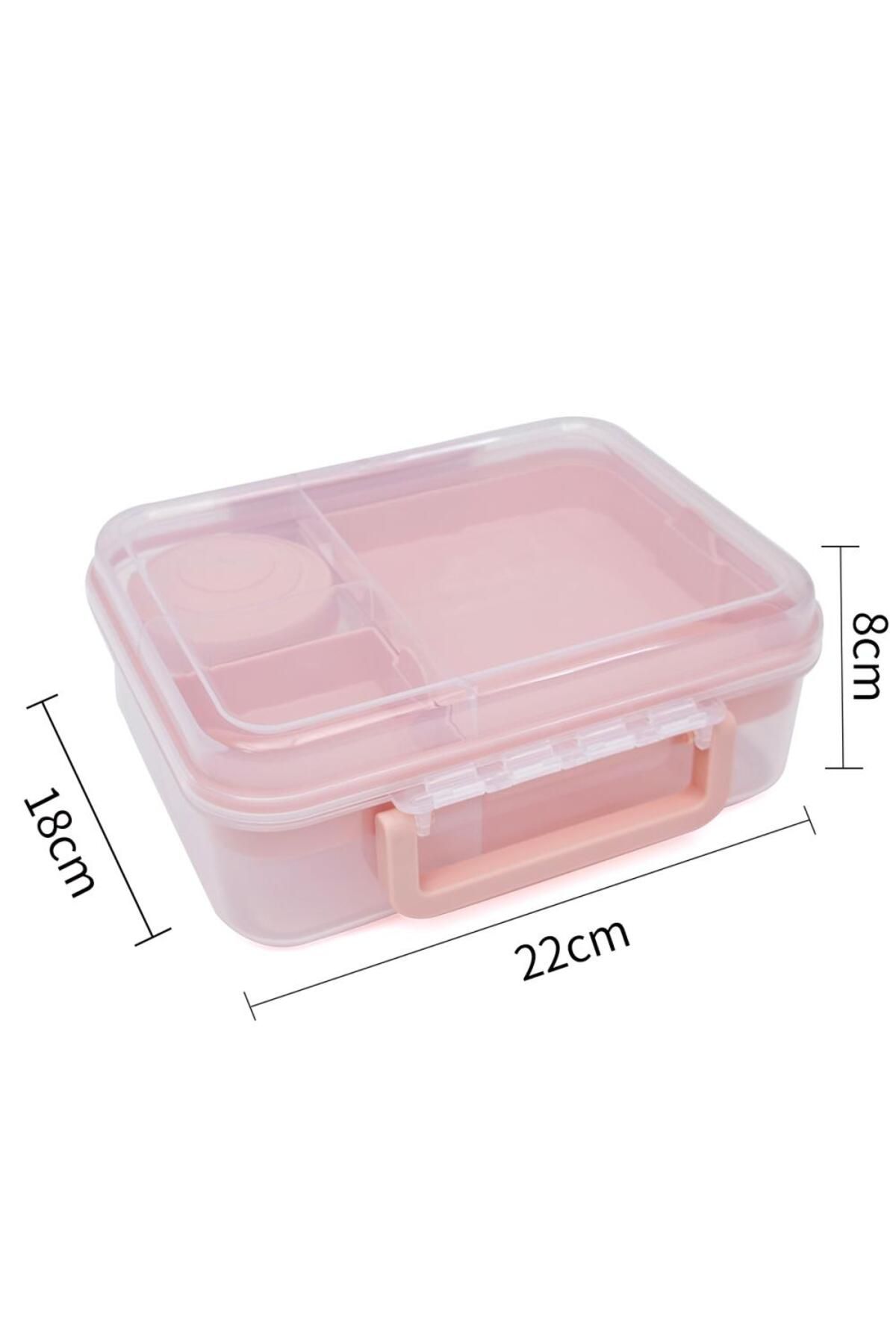 DNS-Large plastic children's lunch box, 3 compartments, sealed lid attached to the box, 1650 ml pink 6521 1