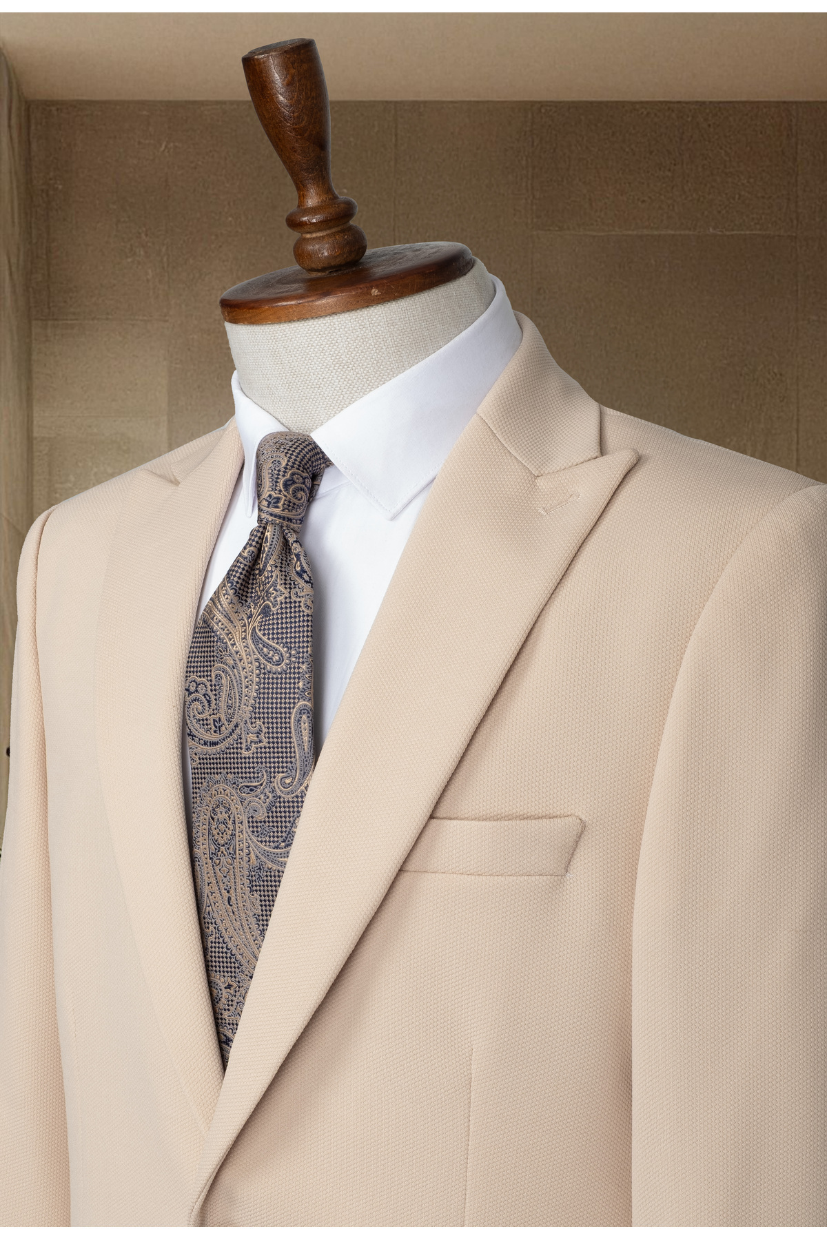 Sergio Ferraro  Bej Dokulu İtalyan Stil Slim Fit Erkek Blazer Ceket - Görsel 2