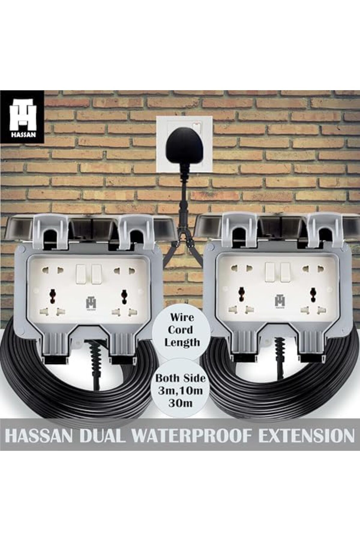 HASSAN-Weatherproof Dual Universal Extension Socket 13A Waterproof with Heavy Duty Long Cord – Ide 6