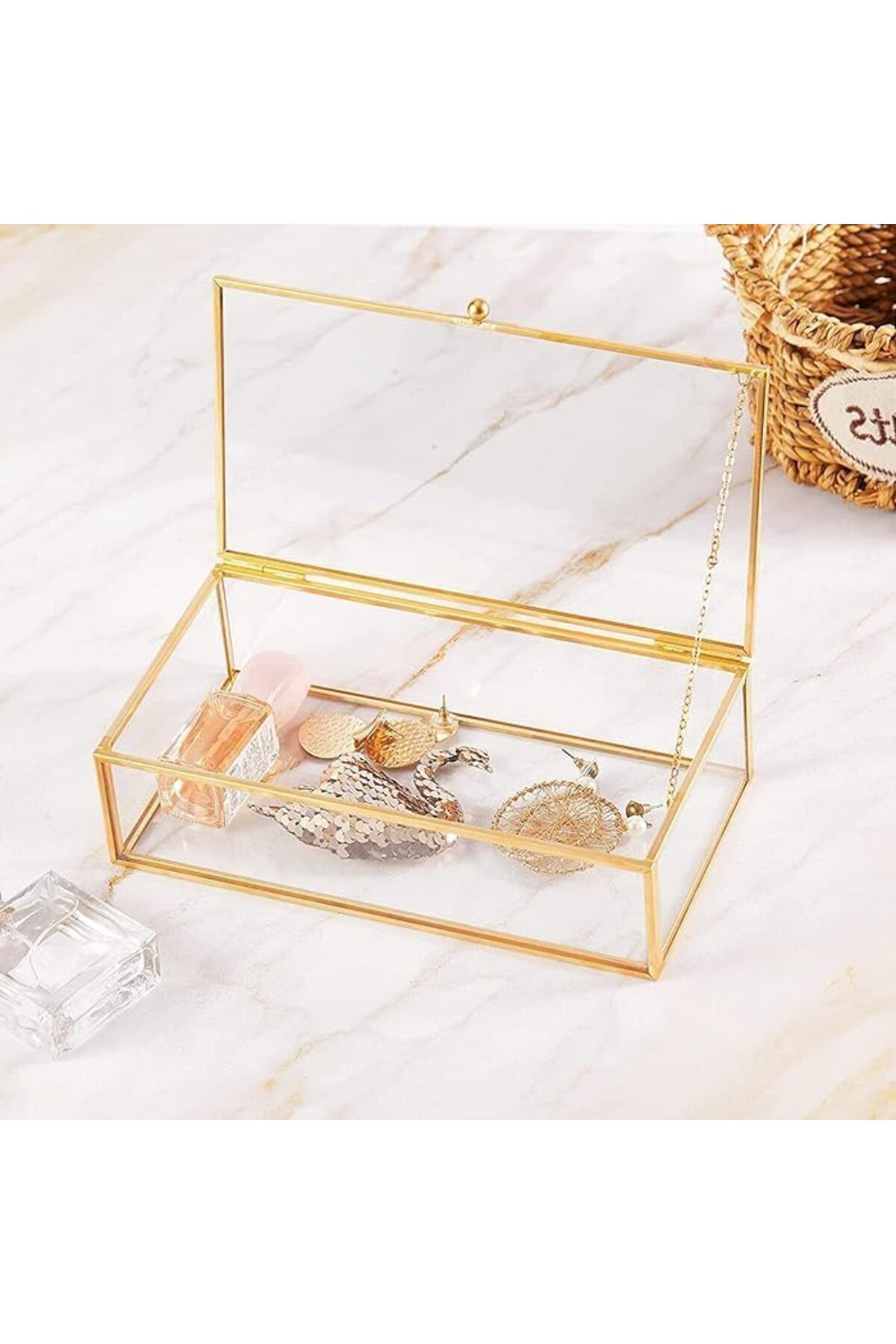 Lamsit Ibdaa-Glass Keepsake Box, Rectangle, Gold, Small (15x10x7 cm) 4