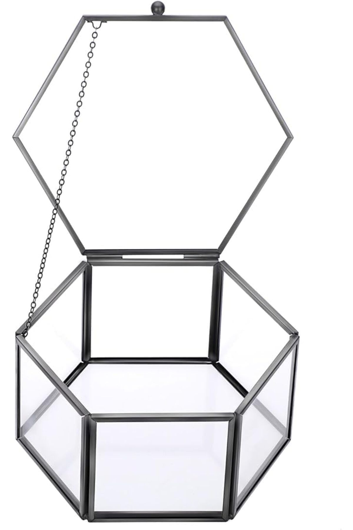 Lamsit Ibdaa-Glass Trinket Box, Hexagon, Silver, Keepsake Organizer with Lid (Hexagon) 1