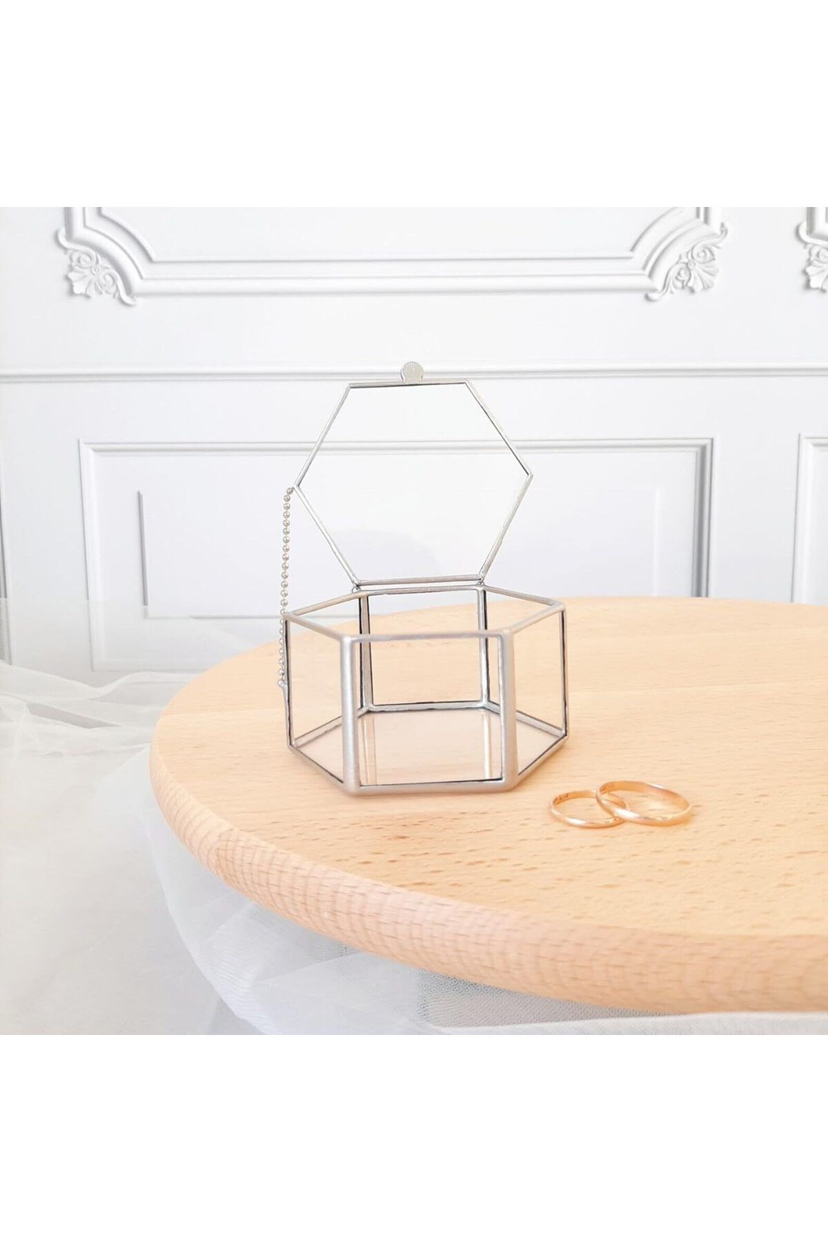 Lamsit Ibdaa-Glass Trinket Box, Hexagon, Silver, Keepsake Organizer with Lid (Hexagon) 4