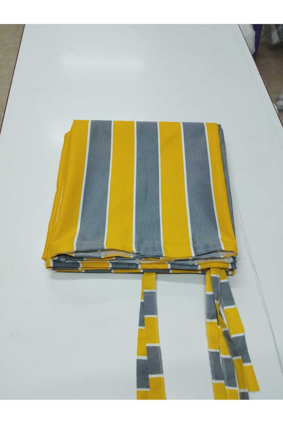 DEVRİM OLİVYA TEKSTİL-Luxury 1St Class Corniced Yellow Gray Balcony Curtain with Width X Height Measurements 1