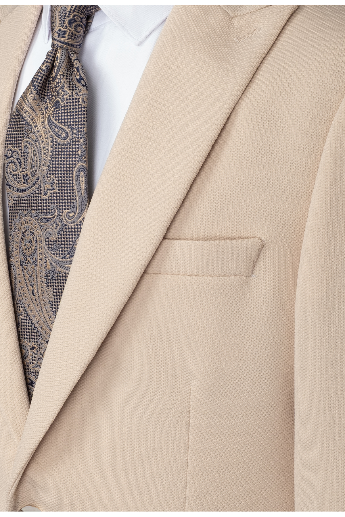 Sergio Ferraro  Bej Dokulu İtalyan Stil Slim Fit Erkek Blazer Ceket - Görsel 4