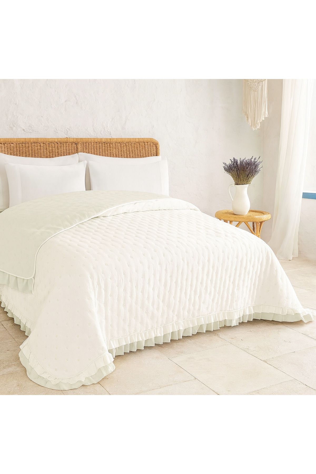 Evimcim-Double Size Ruffle Bedspread Set 200X220 cm Soft Texture Stylish and Elegant Design 1
