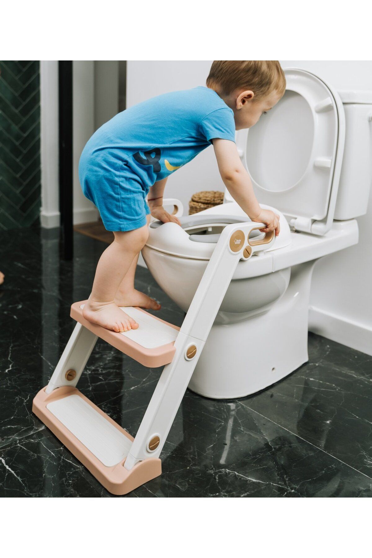 BabySnugg-Children's toilet reducer with foldable ladder and soft seat - with adjustable steps, oval toilet (40-47cm) 4