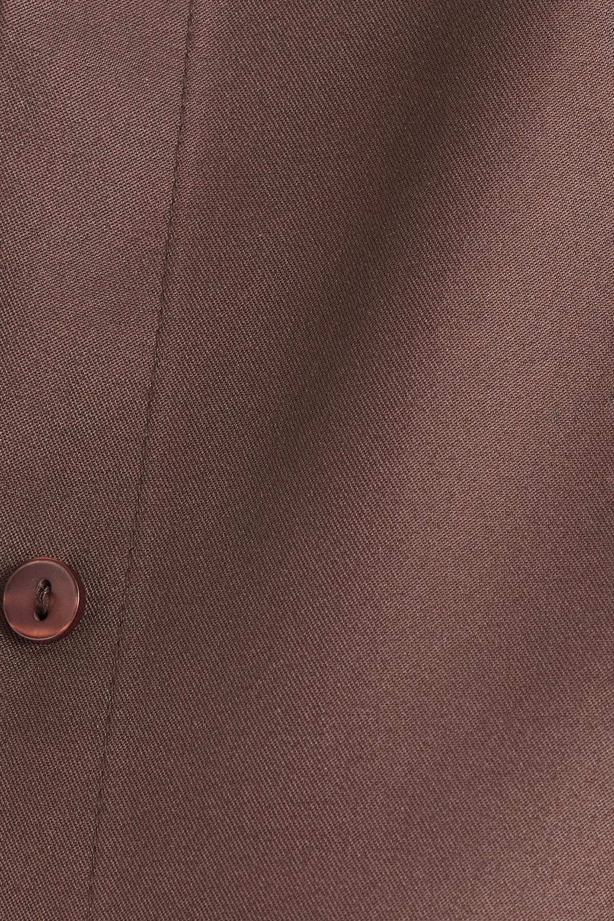 Tudors Kadın Oversize Rahat Kesim Spor Yaka Uzun Kollu Basic Düz Kahverengi Gömlek görsel 6