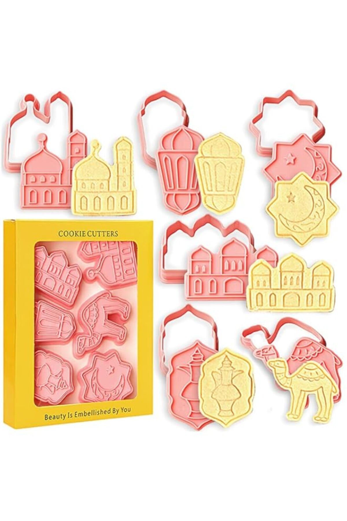 Generic-SQHOHO Ramadan Eid Mubarak Cookie Cutters 1 Set/ 6pcs 3D Cookie Mold Fondant Stamp Baking Mold Cake 1