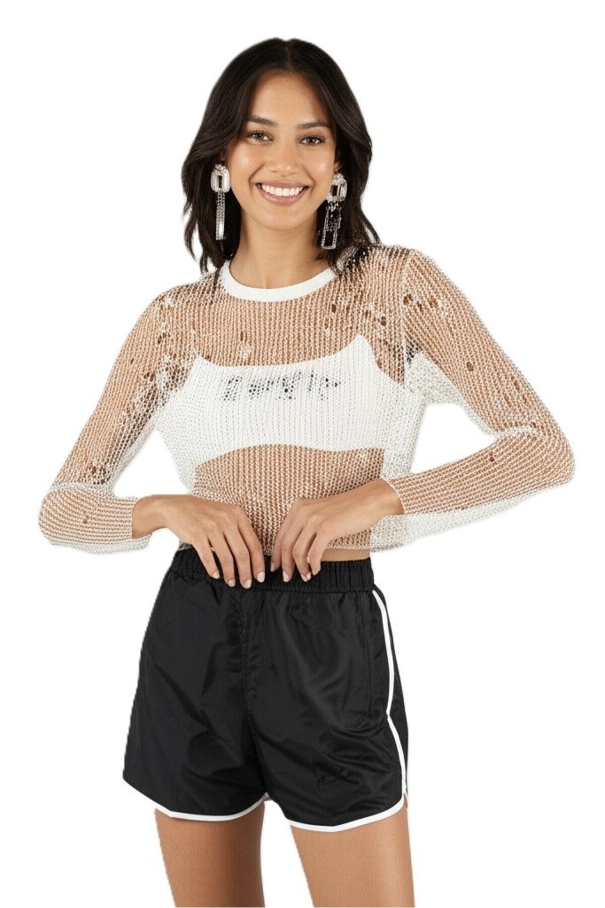 Oppland Kadın Plaj ve Deniz Şortu Günlük Hızlı Kurur Esnek Cepli Bağcıklı RahatKesim OPKPDS26OPMOD12