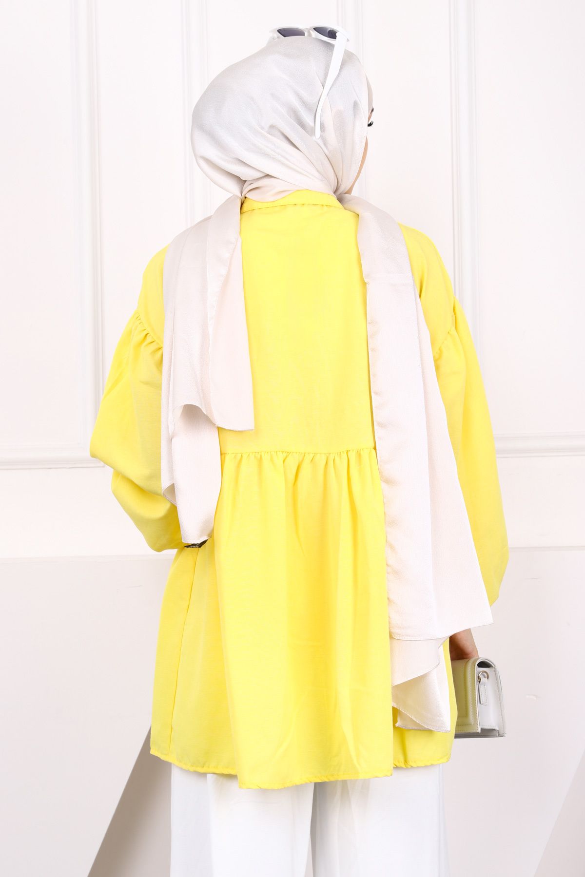 İmajButik-Dark Yellow Sleeve Elastic Front Buttoned Tunic 4