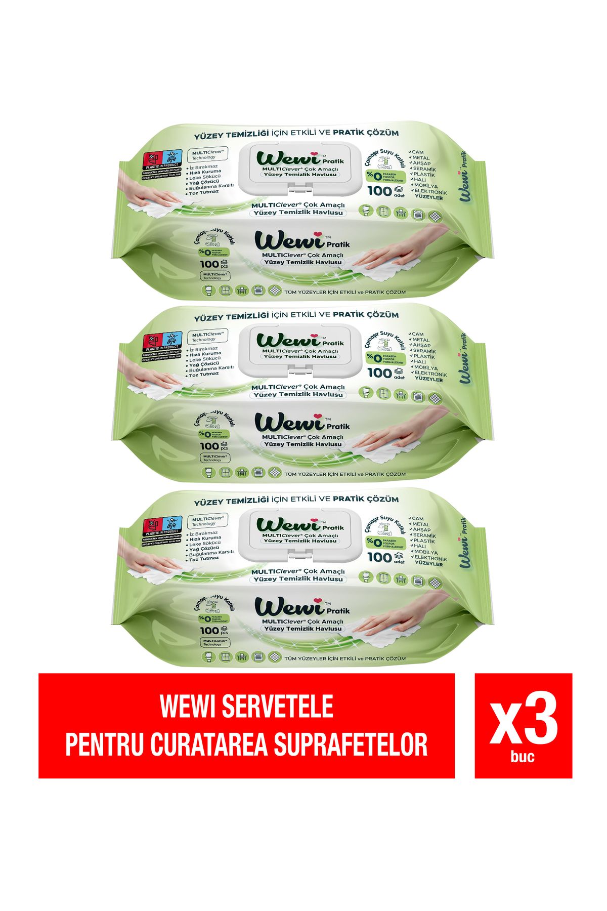 Wewi-– Wet wipes for surfaces with bleach additive, 100 pcs x 3 packs 1