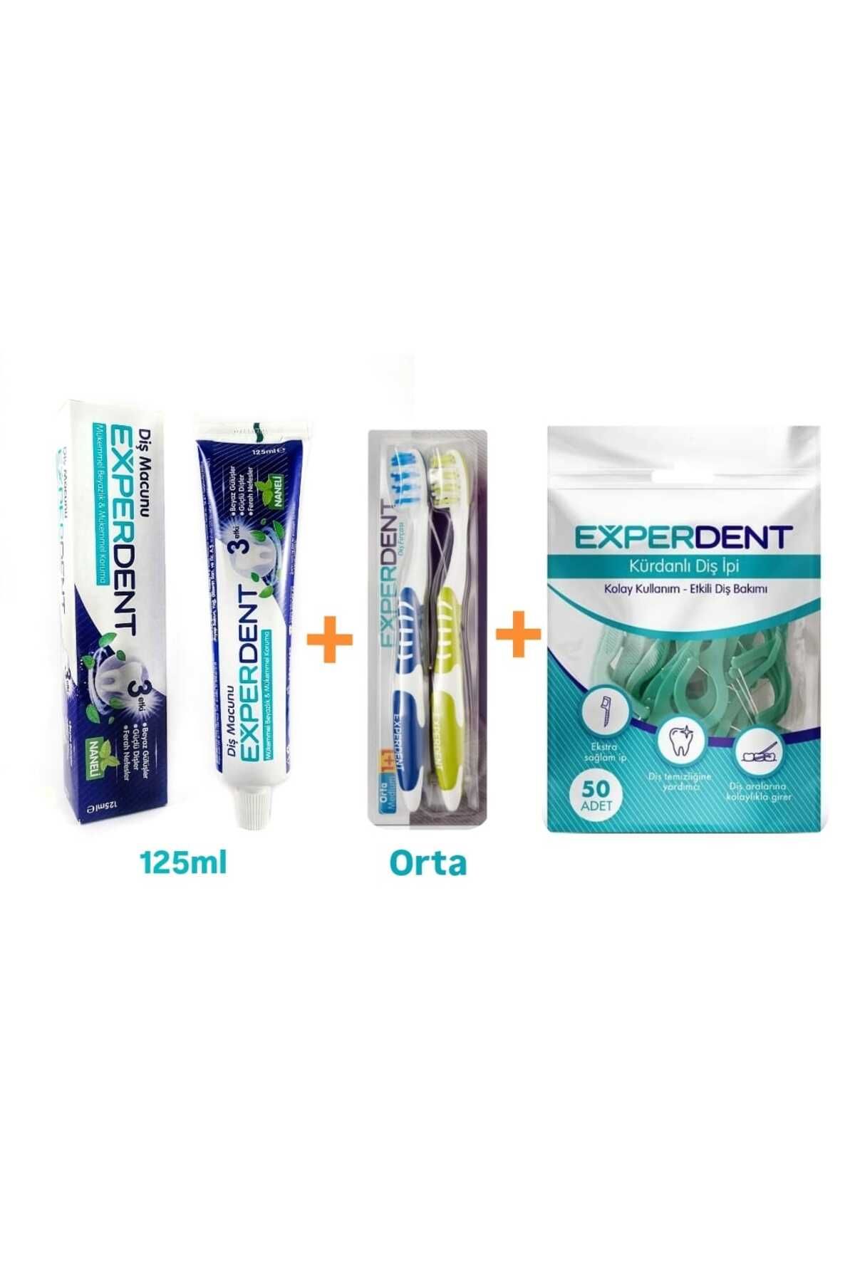 EXPERDENT-Whitening Dental Paste + Medium 2 Pack Toothbrush + Toothfloss with Tooth Pick 1