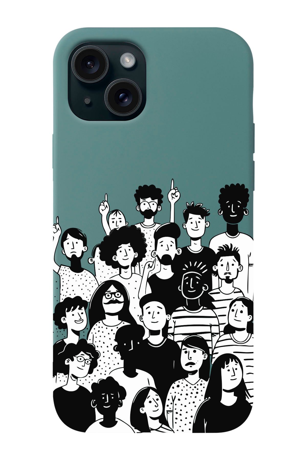 shoptocase-iPhone 15 Compatible Community Spirit Patterned Suede Launch Protective Phone Case 1