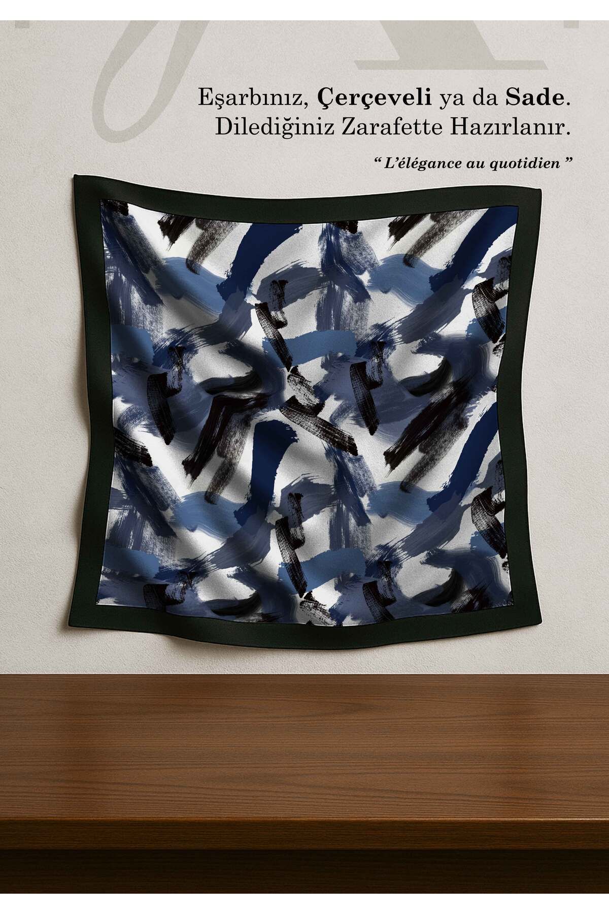 DESENİX-Brush Print Patterned Scarf |   4 Color Options |   90X90 - 100X100Cm |   Shiny Satin 2