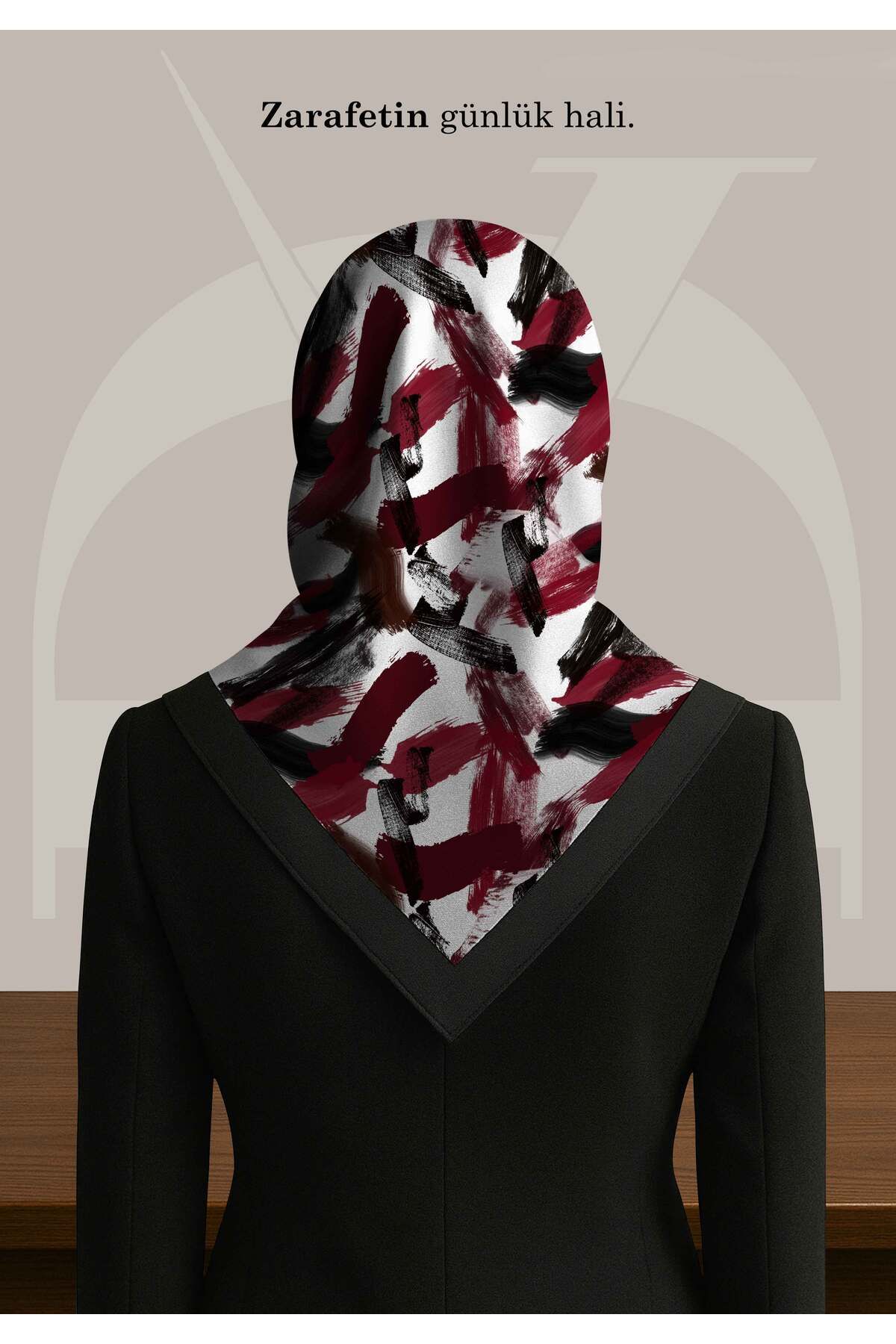 DESENİX-Brush Print Patterned Scarf |   4 Color Options |   90X90 - 100X100Cm |   Shiny Satin 4