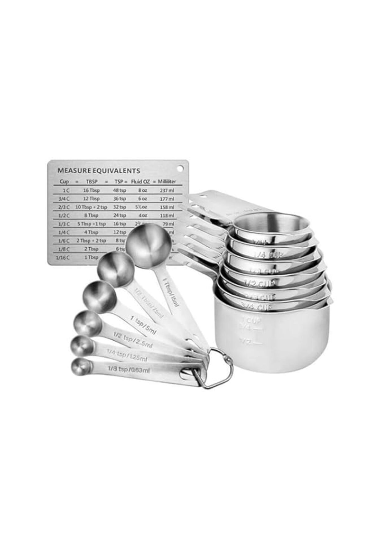 Generic-Goodstuff Measuring Cups and Spoons Set of 15, Durable Single Stainless Steel 6 Measuring Cups and 1