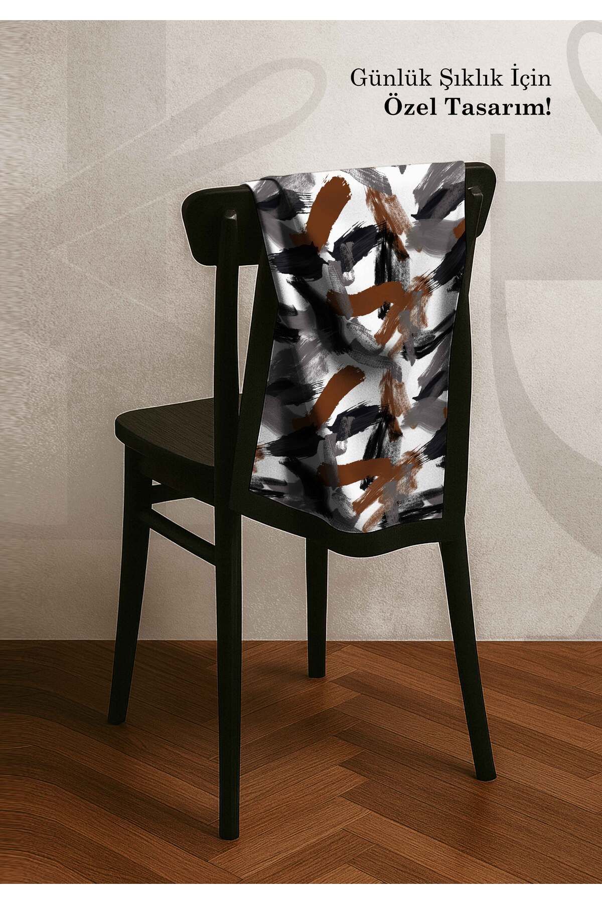 DESENİX-Brush Print Patterned Scarf |   4 Color Options |   90X90 - 100X100Cm |   Shiny Satin 3