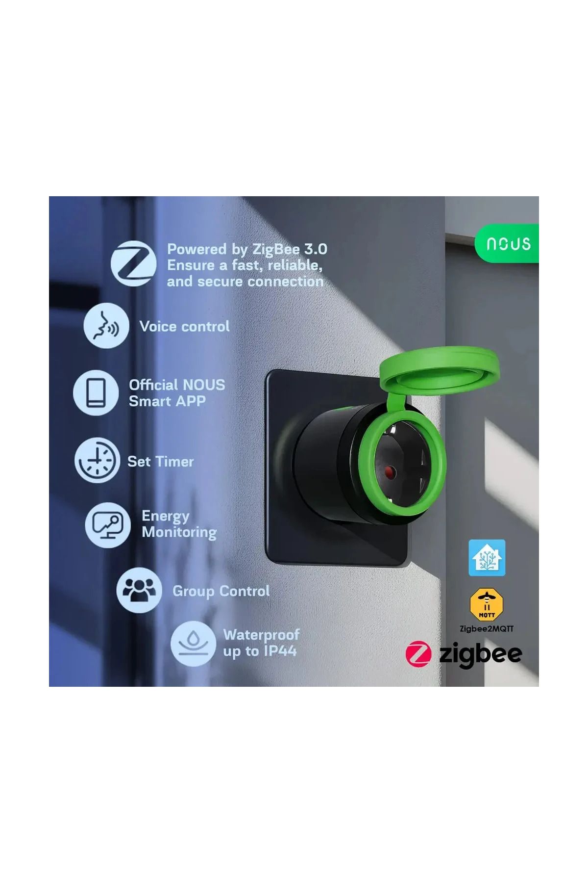 Nous-Set of 2 Smart WiFi outdoor sockets A6Z, 16A - ZigBee 3.0, Energy monitoring, IP44 4