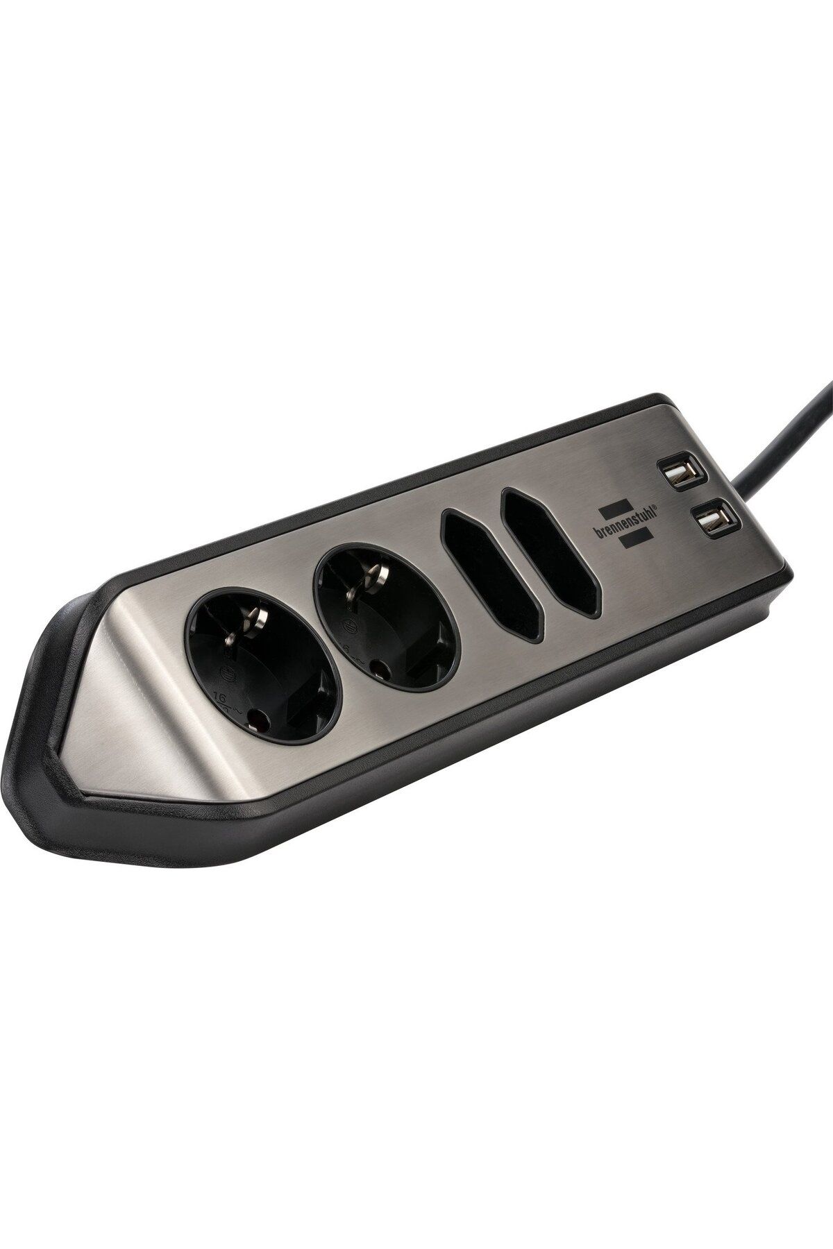 Brennenstuhl-Prelungitor pentru perete colt Estilo 4 prize, 2 USB, 3.1 A, 2m Inox, Adeziv inclu 3