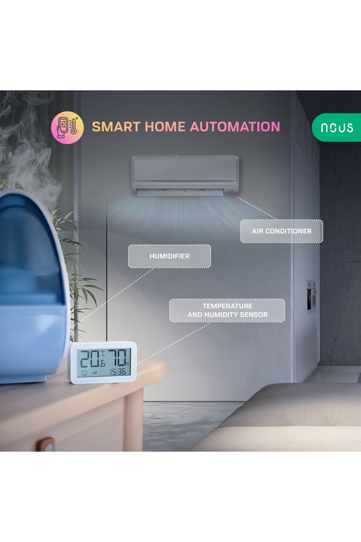 Nous-Smart Temperature and Humidity Sensor with E6 display, LCD, ZigBee 5