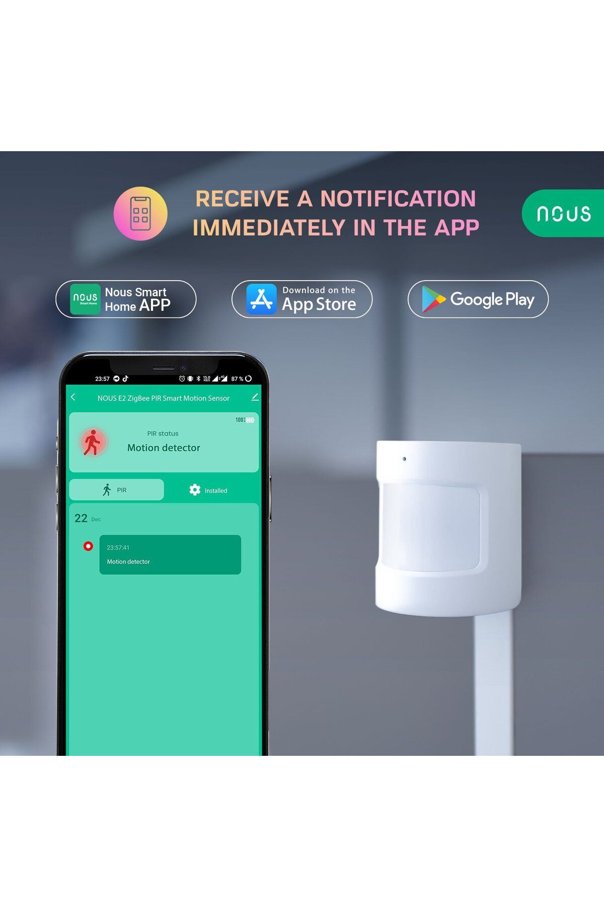Nous-Smart PIR Motion Sensor E2, ZigBee 3