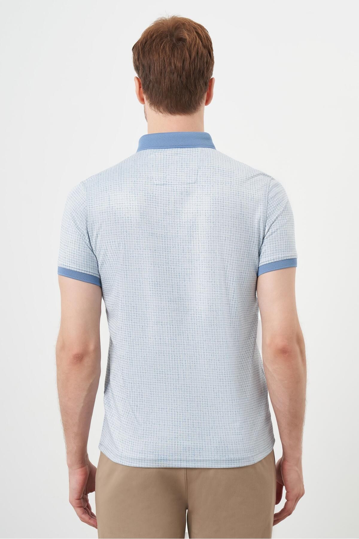 Morven-Men's A. Blue Trend Mercerized Jacquard Pattern Button-Down Collar Dynamic Fit T-Shirt 5