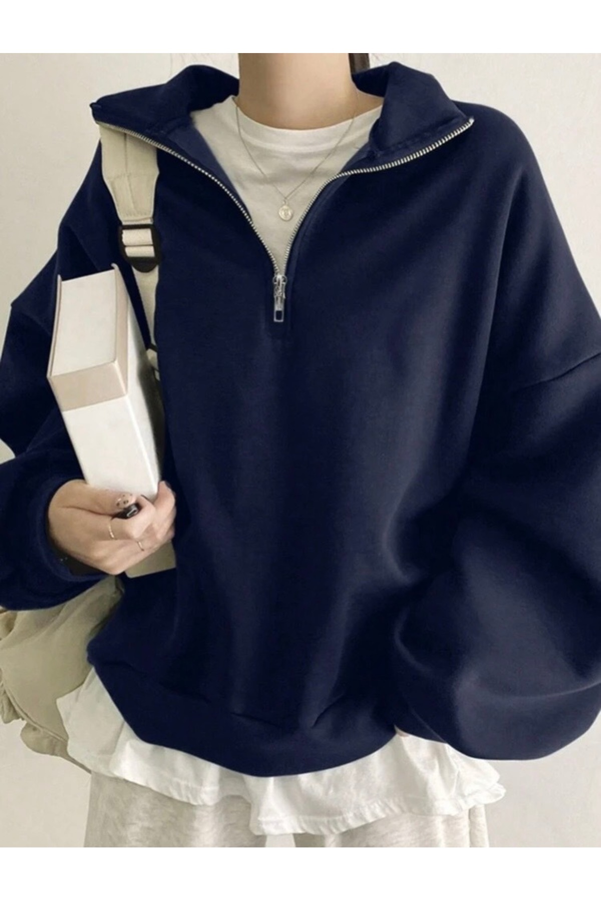 BYMEER Lacivert Dik Yaka Fermuarlı Sweatshirt görsel 2