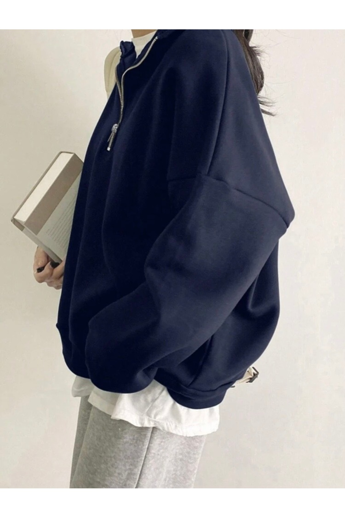 BYMEER Lacivert Dik Yaka Fermuarlı Sweatshirt görsel 3