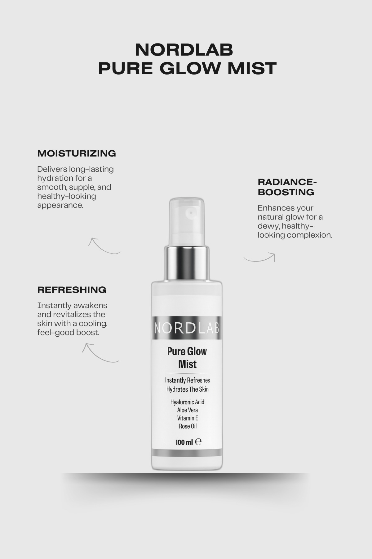 Pure Glow Mist Canlandırıcı ve Işıltı Veren Yüz Spreyi Hyaluronic Acid Aloe Vera Vitamin E Rose Oil — NFM1 — تصویر 3 از 3