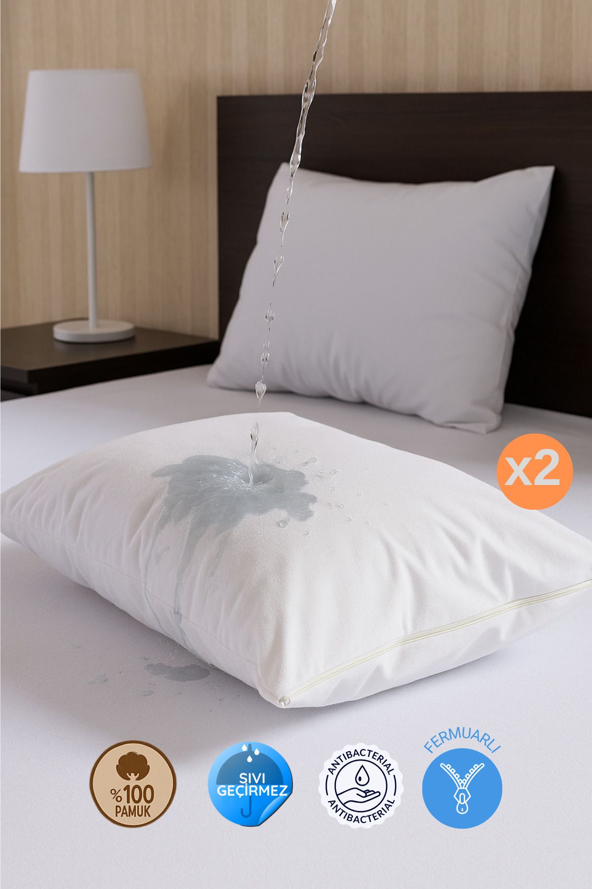 Formeya-Pamukkale Matratzen - Wasserdichtes Kissen 2er Set 100% Baumwolle 50x70 1