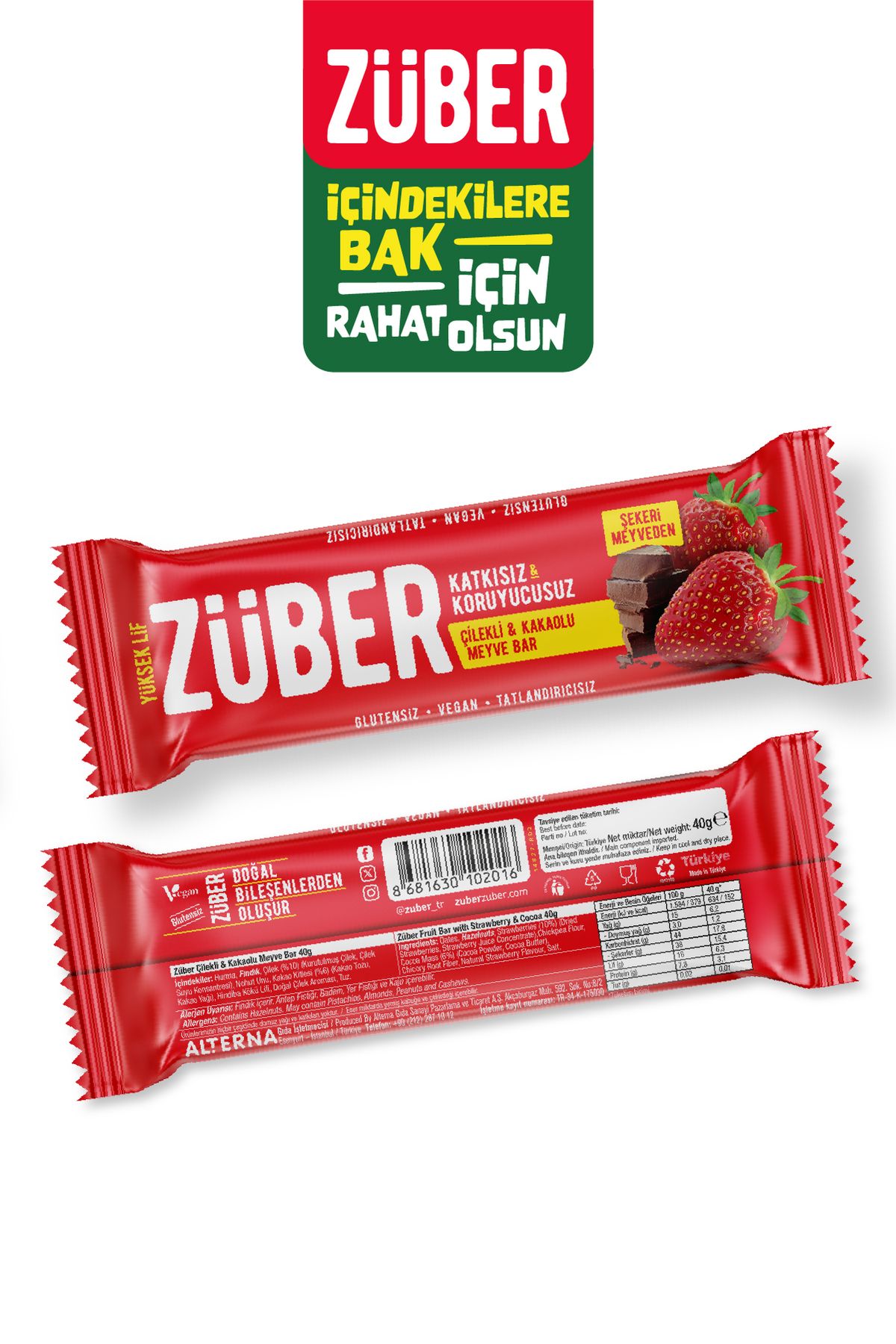 Züber-Strawberry and Cocoa Fruit Bar 40Gr X 12 Pieces 5