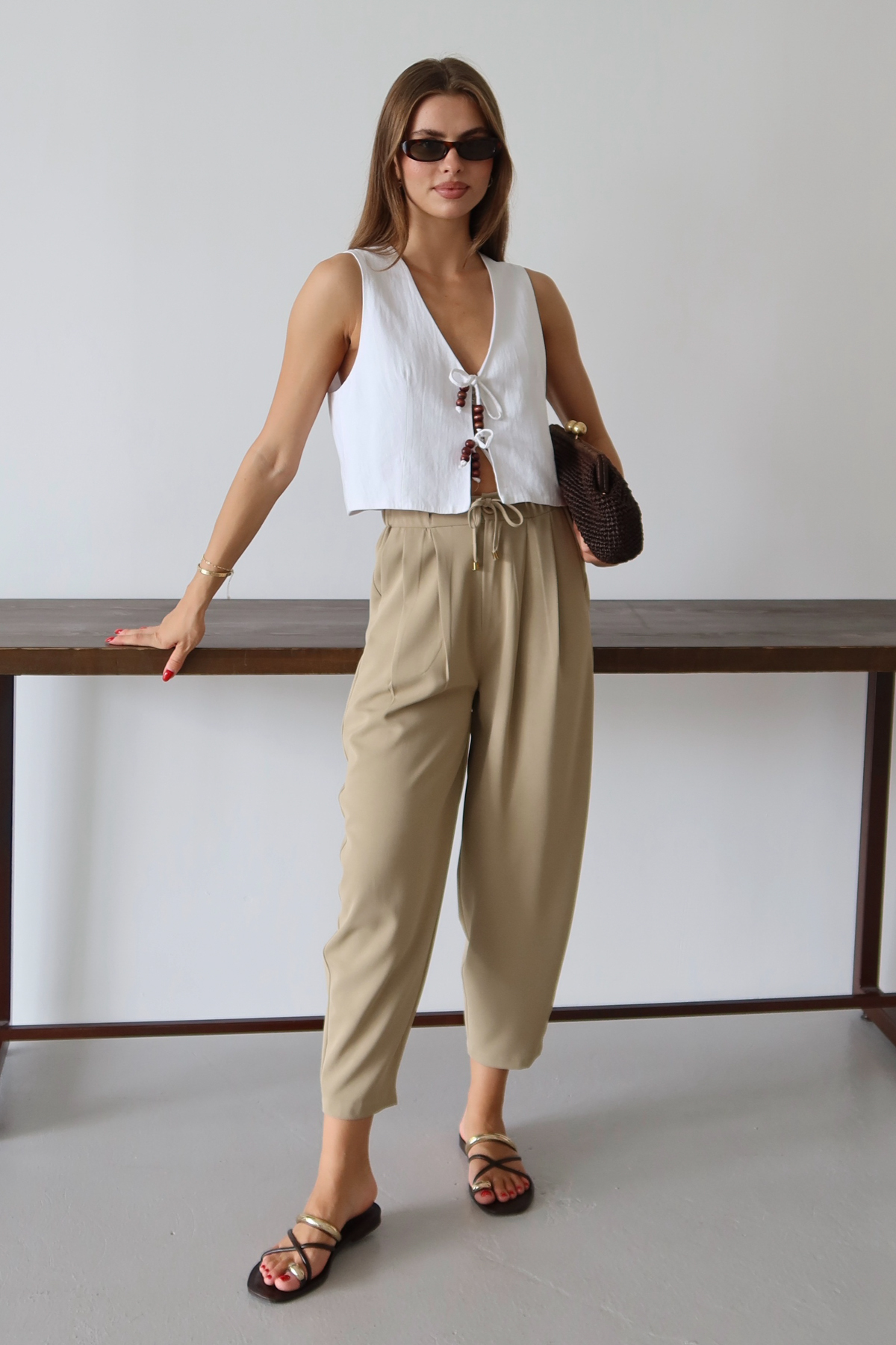 Trendyolmilla  Açık Haki Şalvar/Harem Bağcıklı Pantolon TWOSS25PL00126