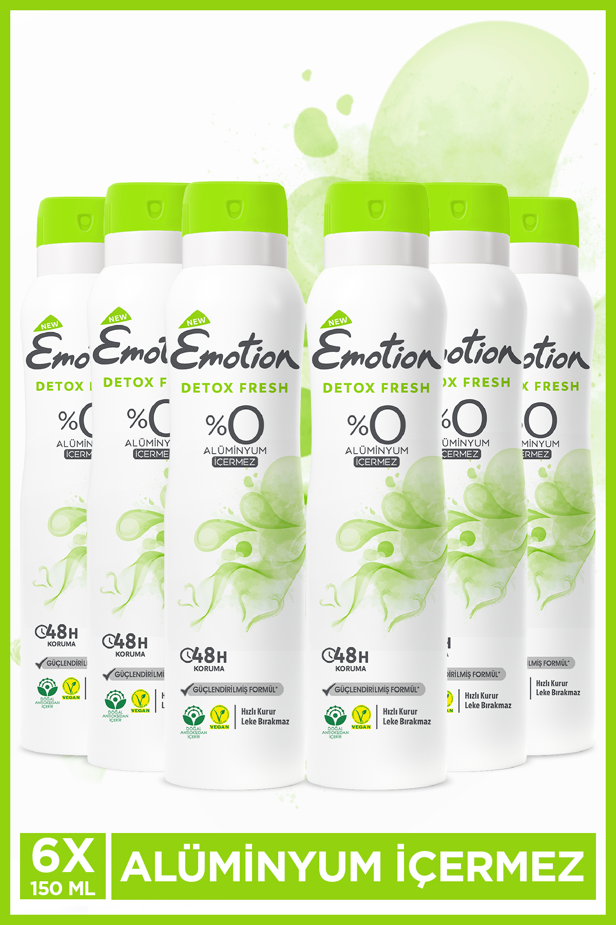 Emotion Detox Fresh Kadın Vegan Deodorant 6x150ml Leke Bırakmaz
