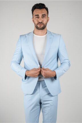 Slim Fit Açık Mavi Takım Elbise Düz Desenli MSCAS-17